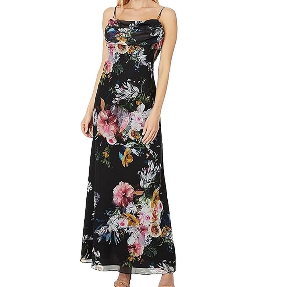 Betsy & Adam Floral Maxi Dress - Black and Multicolor